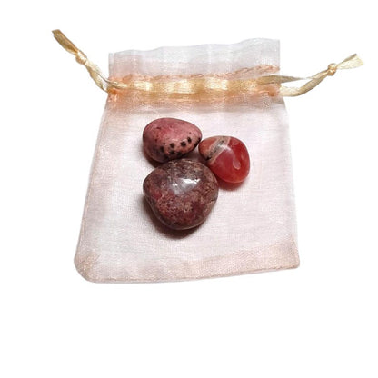 3 Rhodochrosite Tumbled Stones – Love, Healing, Joy + Organza Gift Bag