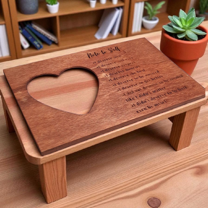Engraved Wooden Heart Picture Frame – “Note to Self” Self-Love Affirmation – 6x9 Inspirational Healing Decor