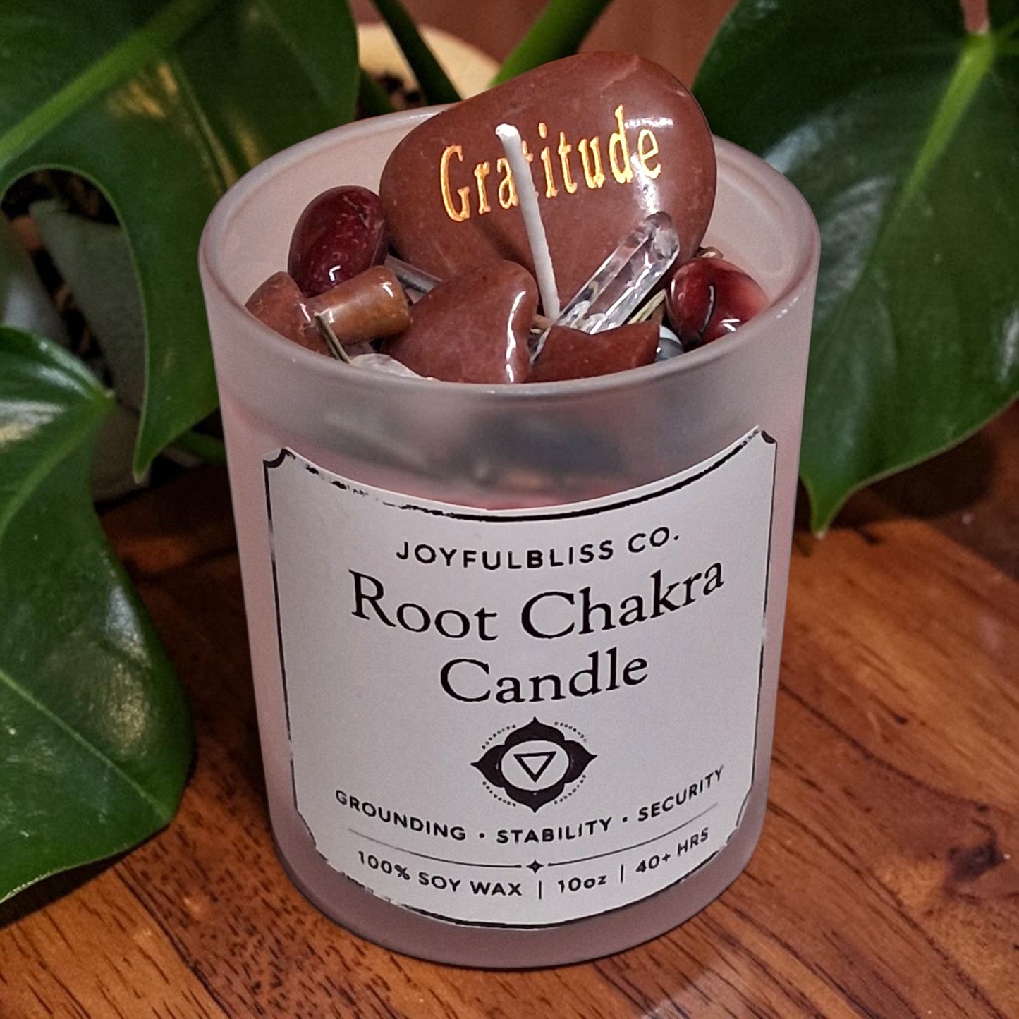 Root Chakra Candle – Grounding Crystal Infused Soy Wax Candle | Stability, Security & Protection Ritual Candle | Chakra Healing Candle | JoyfulBliss Co.