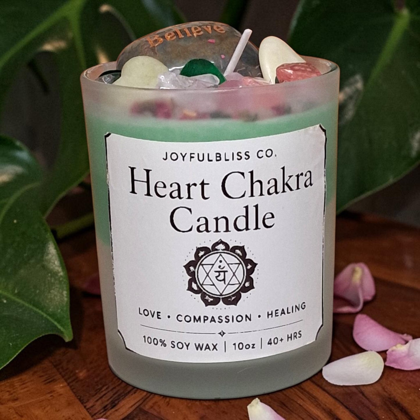 Heart Chakra Candle | Soy Wax Crystal Infused Candle for Love, Healing & Emotional Balance | Green Chakra Candle | JoyfulBliss Co.