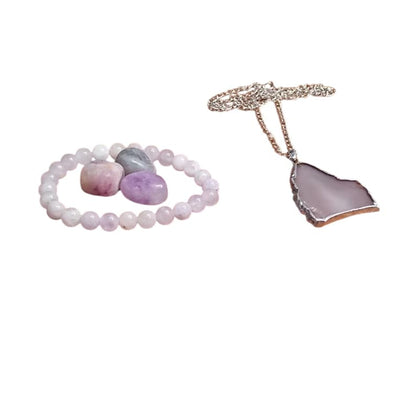 Amethyst Crystal Healing Set with Agate Pendant Necklace, Bracelet & Tumbled Stones