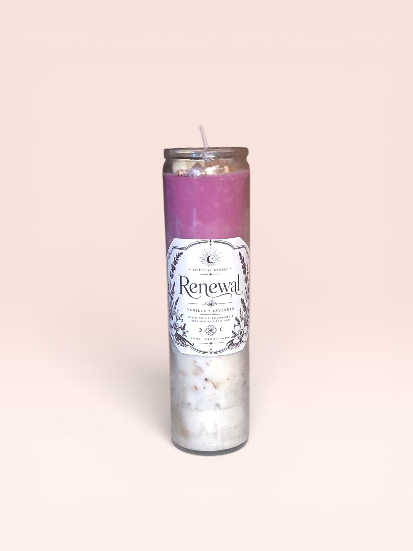 Renewal Spiritual Candle | Vanilla & Lavender Essential Oil Prayer Candle | Intention Candle with Herbs & Crystals | JoyfulBliss Co.