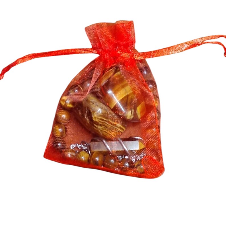 Tiger’s Eye Crystal Healing Set – Pendant Necklace, Beaded Bracelet, Tumbled Stones & Gift Bag