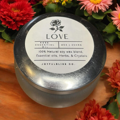 Love Candle – Rose Essential Oil with Herbs & Crystals | JoyfulBliss Co.