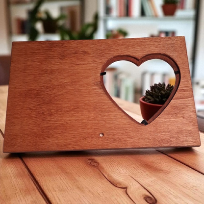 Engraved Wooden Heart Picture Frame – 6x9 Luna Moth & Moon Phase Design – Boho Spiritual Home Decor