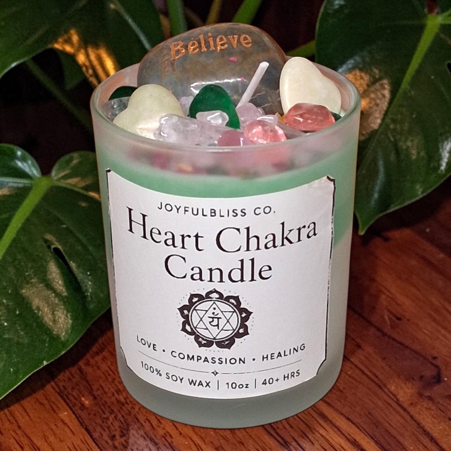 Heart Chakra Candle | Soy Wax Crystal Infused Candle for Love, Healing & Emotional Balance | Green Chakra Candle | JoyfulBliss Co.