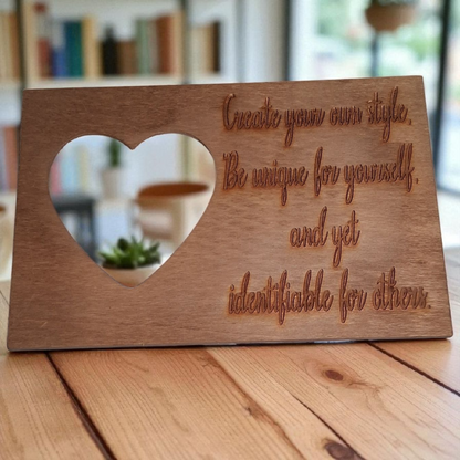 Engraved Wooden Heart Picture Frame – “Create Your Own Style” Inspirational Quote – 6x9 Rustic Motivational Decor