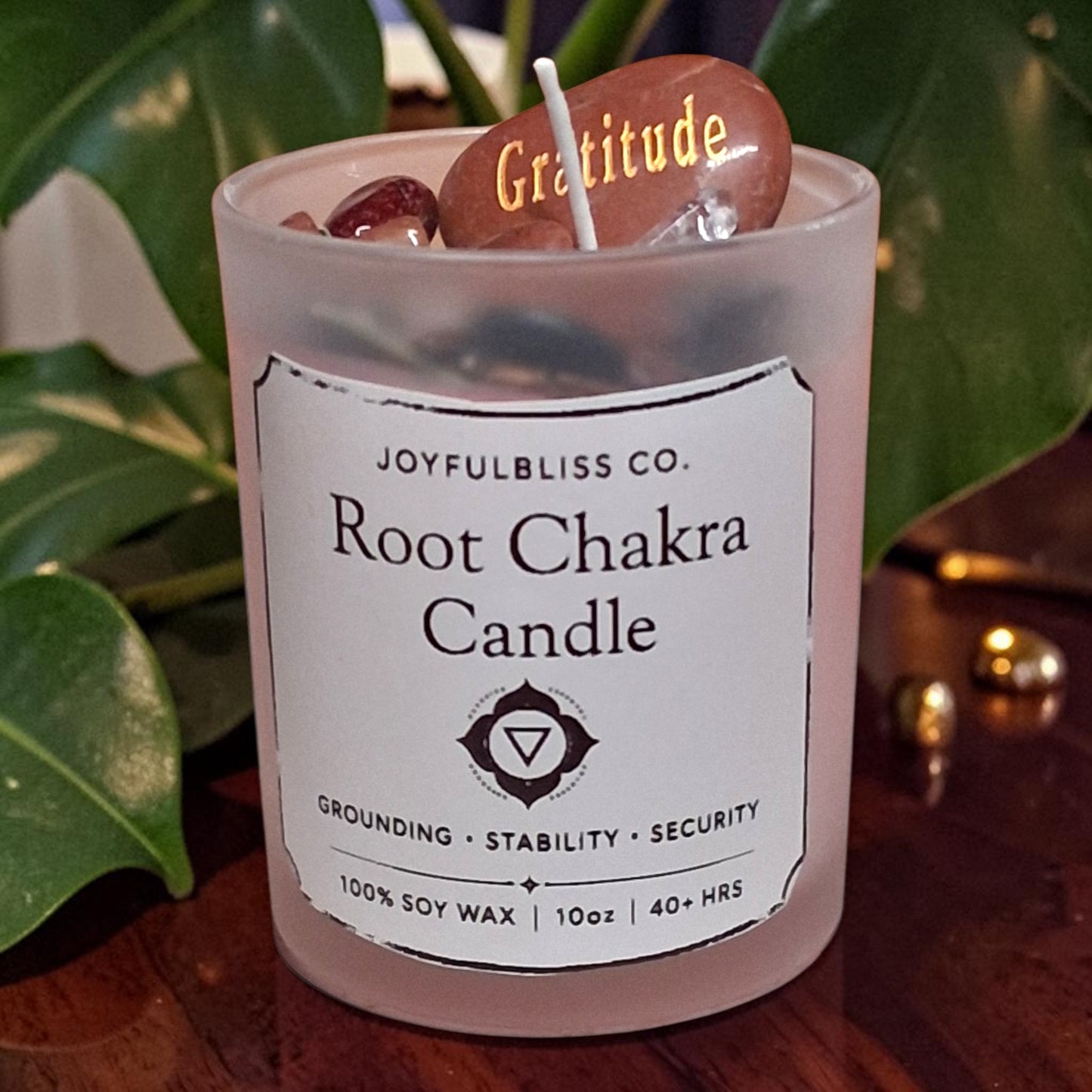 Root Chakra Candle – Grounding Crystal Infused Soy Wax Candle | Stability, Security & Protection Ritual Candle | Chakra Healing Candle | JoyfulBliss Co.
