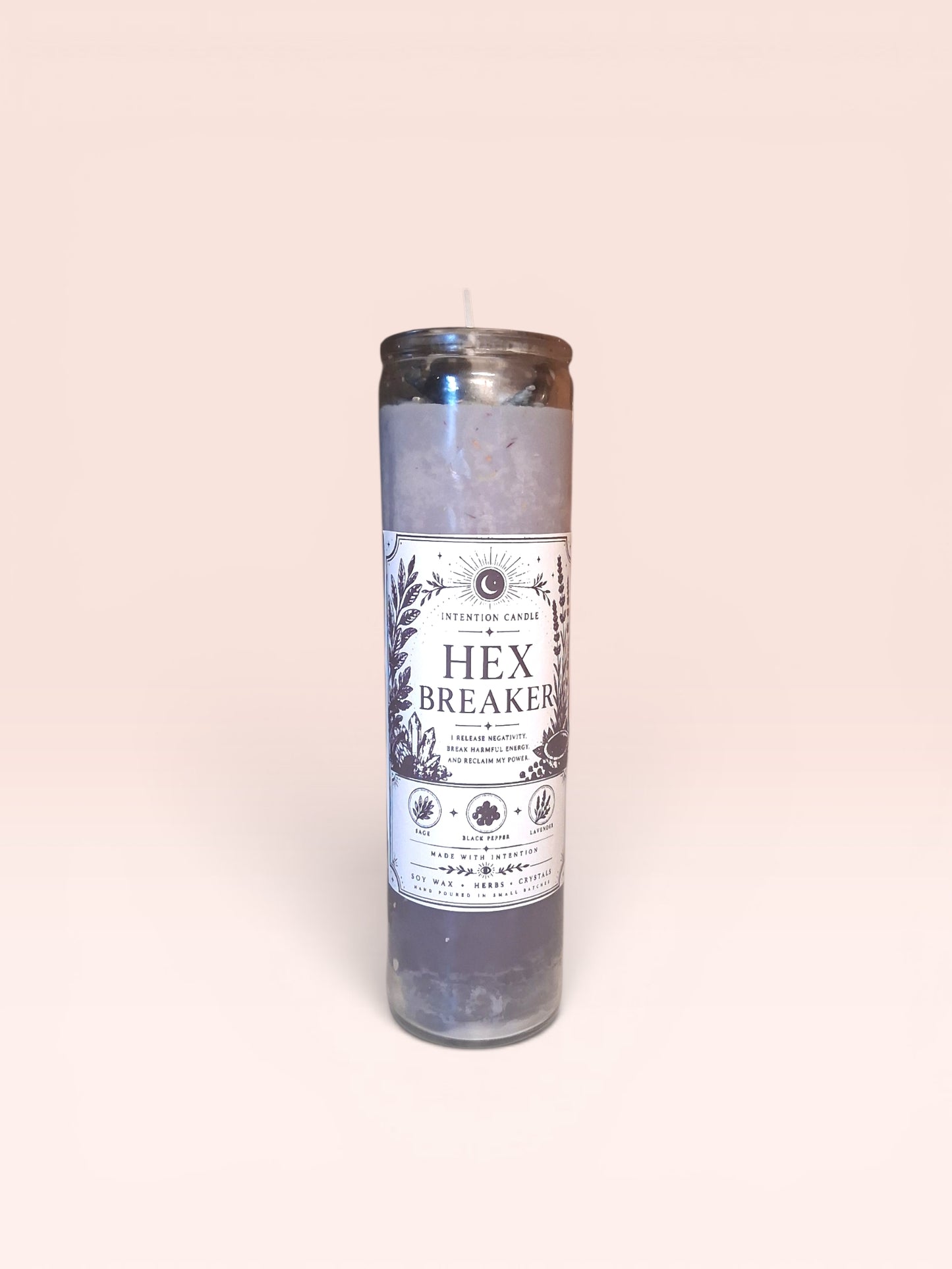 Hex Breaker Intention Candle | Protection, Energy Cleansing & Spiritual Shield Candle | Lavender + Sage Soy Wax Candle with Herbs & Crystals