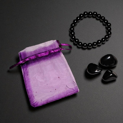 Hematite Bracelet & Tumbled Stone Set – Grounding, Protection & Balance Kit