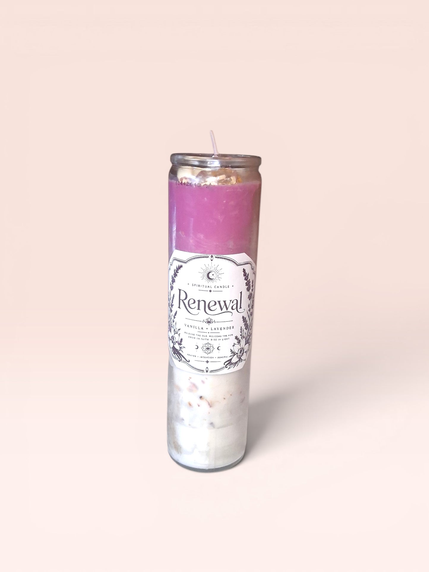 Renewal Spiritual Candle | Vanilla & Lavender Essential Oil Prayer Candle | Intention Candle with Herbs & Crystals | JoyfulBliss Co.