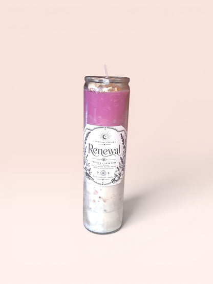 Renewal Spiritual Candle | Vanilla & Lavender Essential Oil Prayer Candle | Intention Candle with Herbs & Crystals | JoyfulBliss Co.