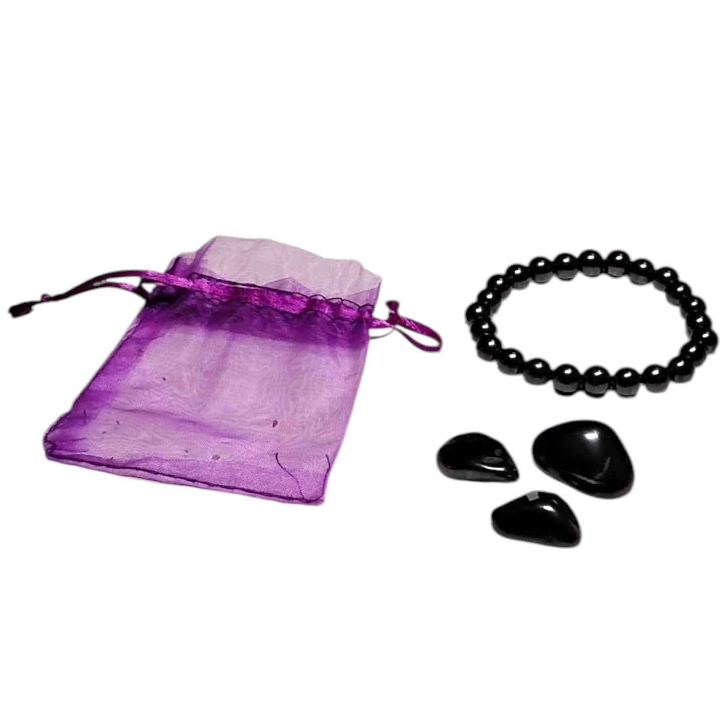 Hematite Bracelet & Tumbled Stone Set – Grounding, Protection & Balance Kit