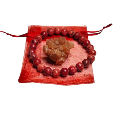Red Agate (Dyed) Healing Bracelet with Natural Aragonite Cluster – Grounding, Stability & Energy Balance
