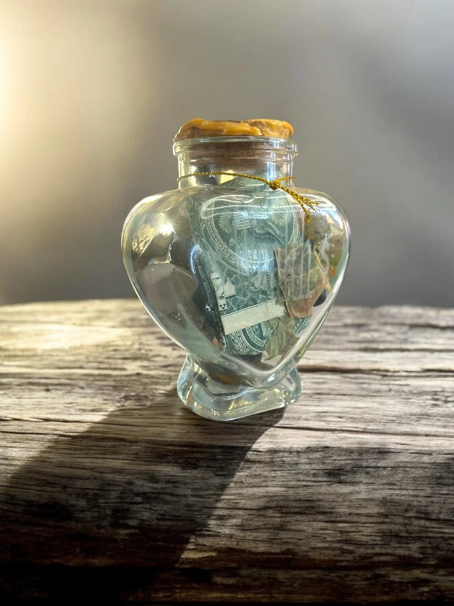 Heart of Wealth Prosperity Vase, Manifesting Abundance Spell Jar