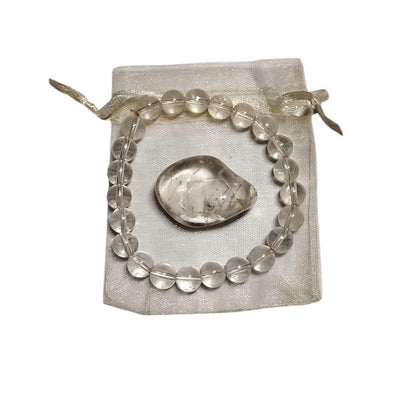 Clear Quartz Crystal Healing Bracelet & Tumbled Stone Set  Energy Amplifier + Clarity Boost
