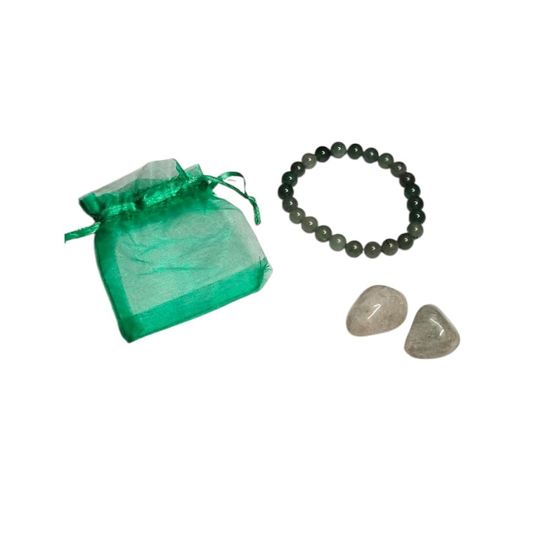 Green Aventurine Healing Bracelet with Two Tumbled Stones – Luck, Prosperity & Heart Chakra Crystal Set