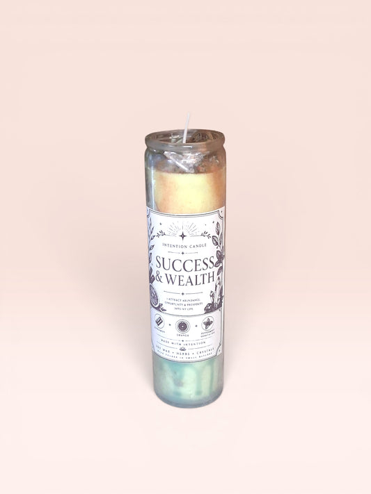 Success & Wealth Intention Candle | Cinnamon, Orange & Peppermint Essential Oil | Crystal & Herb Infused Spiritual Candle