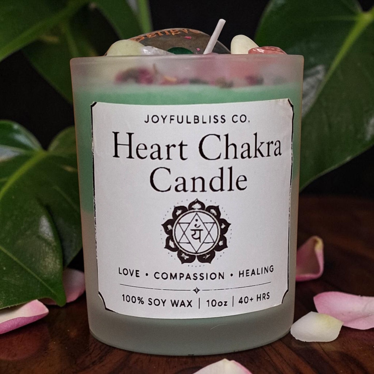 Heart Chakra Candle | Soy Wax Crystal Infused Candle for Love, Healing & Emotional Balance | Green Chakra Candle | JoyfulBliss Co.
