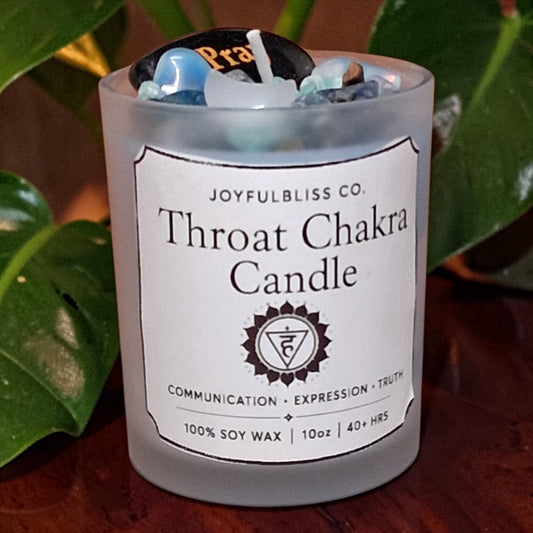 Throat Chakra Candle | Communication & Truth Soy Wax Crystal Candle | Blue Chakra Healing Candle | Spiritual Meditation Candle | JoyfulBliss Co.