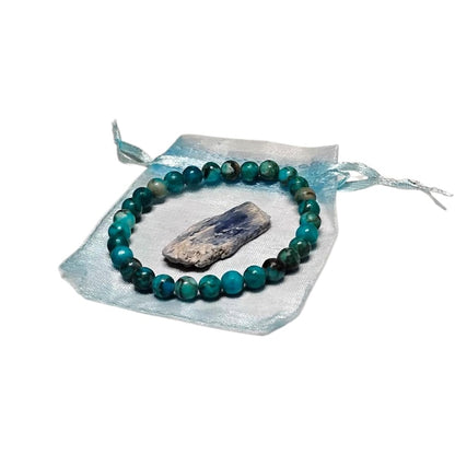 Blue Howlite 6mm Beaded Bracelet with Raw Kyanite Crystal – Calming & Communication Set