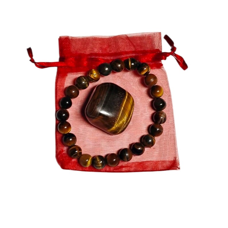 Tiger’s Eye Crystal Bracelet with Tumbled Stone – Courage, Confidence & Protection Energy Set