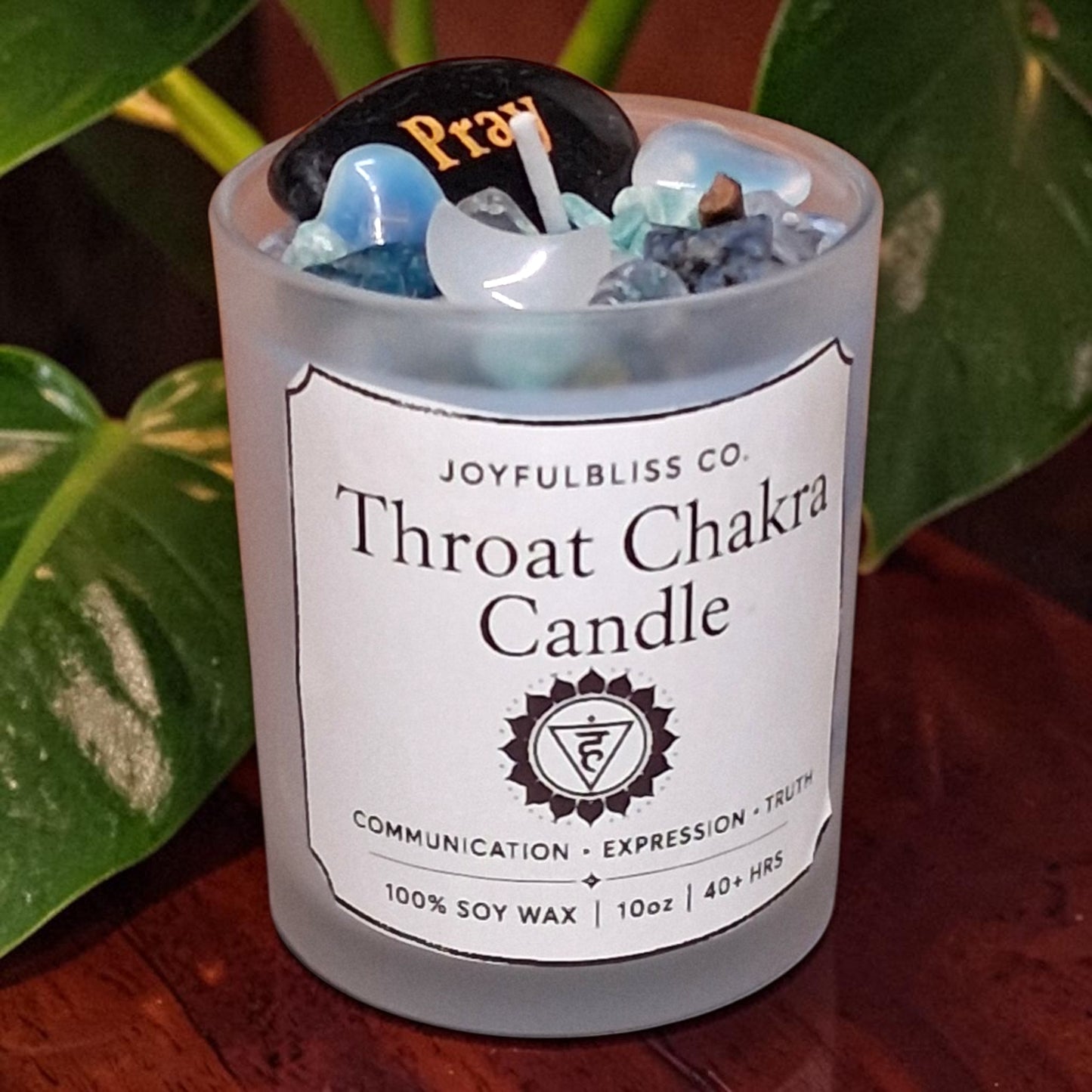 Throat Chakra Candle | Communication & Truth Soy Wax Crystal Candle | Blue Chakra Healing Candle | Spiritual Meditation Candle | JoyfulBliss Co.