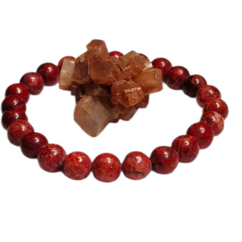 Red Agate (Dyed) Healing Bracelet with Natural Aragonite Cluster – Grounding, Stability & Energy Balance
