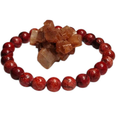 Red Agate (Dyed) Healing Bracelet with Natural Aragonite Cluster – Grounding, Stability & Energy Balance