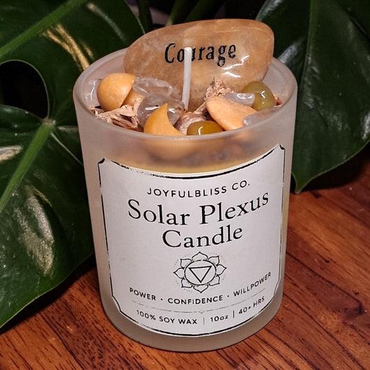 Solar Plexus Chakra Candle | Confidence & Courage Crystal Candle | Soy Wax Spiritual Healing Candle | Chakra Meditation Candle | JoyfulBliss Co.