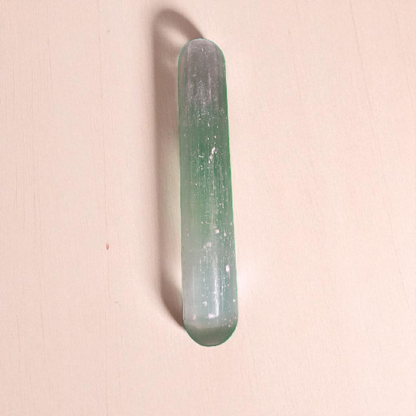 Selenite Wand & Engraved Palm Stone – Crystal Energy Cleansing & Meditation Set