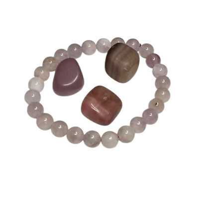 Light Amethyst Healing Bracelet with Fluorite Tumbled Stone Trio – Calm, Balance & Intuition Set