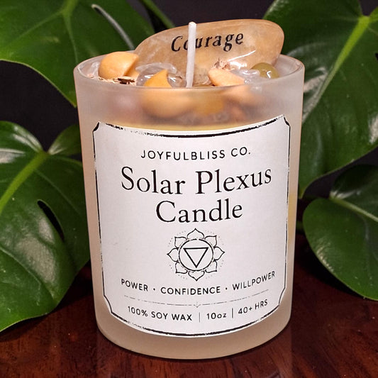 Solar Plexus Chakra Candle | Confidence & Courage Crystal Candle | Soy Wax Spiritual Healing Candle | Chakra Meditation Candle | JoyfulBliss Co.
