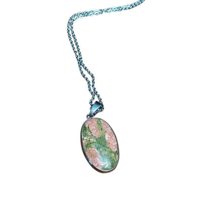 Unakite Crystal Jewelry & Totem Set Pendant Necklace, Beaded Bracelet , Engraved Fox Stone