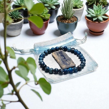 Lapis Lazuli 6mm Beaded Bracelet with Raw Kyanite Crystal – Truth & Intuition Set