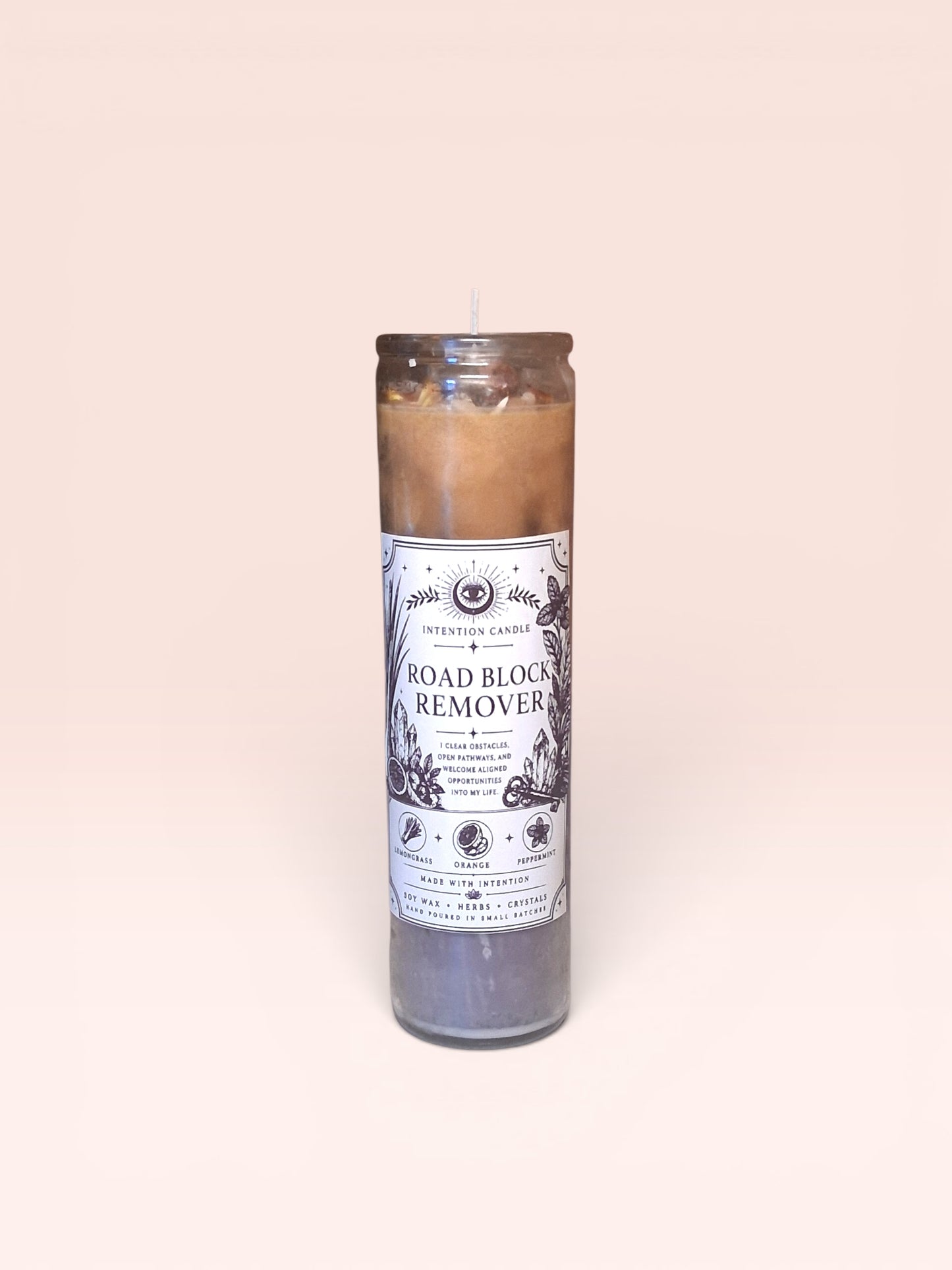 Road Block Remover Intention Candle | Spiritual Cleansing & Opportunity Ritual Candle | Lemongrass, Orange & Peppermint Soy Wax Candle