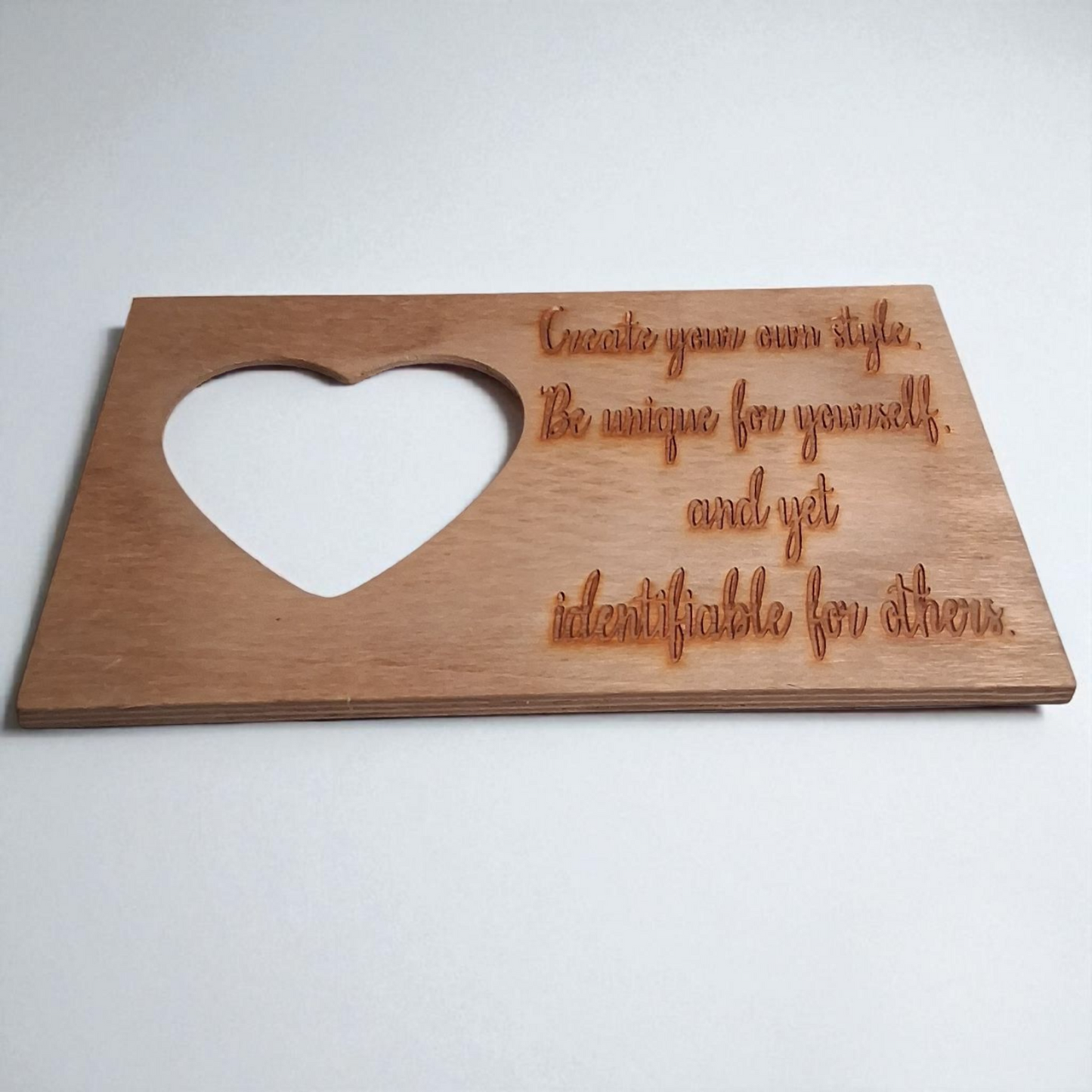 Engraved Wooden Heart Picture Frame – “Create Your Own Style” Inspirational Quote – 6x9 Rustic Motivational Decor