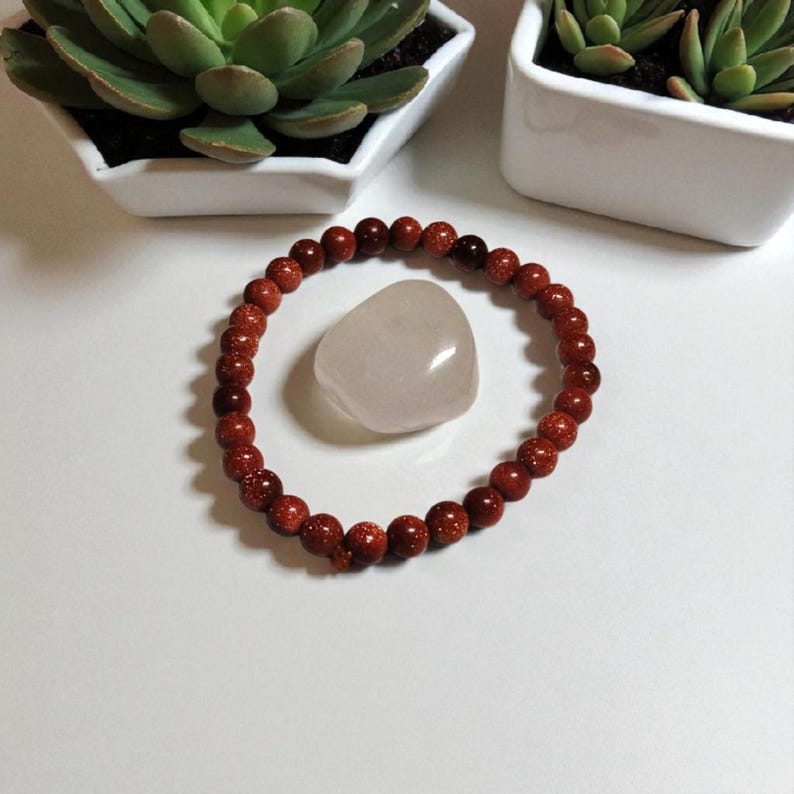 Goldstone 6mm Bracelet with Quartz Stone – Confidence, Energy & Healing Crystal Set