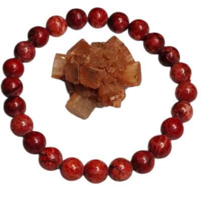 Red Agate (Dyed) Healing Bracelet with Natural Aragonite Cluster – Grounding, Stability & Energy Balance