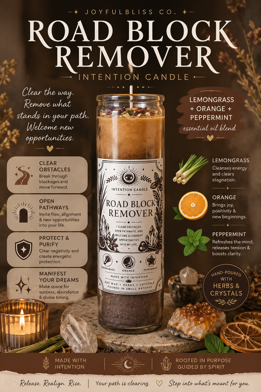 Road Block Remover Intention Candle | Spiritual Cleansing & Opportunity Ritual Candle | Lemongrass, Orange & Peppermint Soy Wax Candle