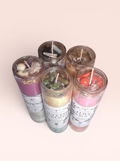 Renewal Spiritual Candle | Vanilla & Lavender Essential Oil Prayer Candle | Intention Candle with Herbs & Crystals | JoyfulBliss Co.