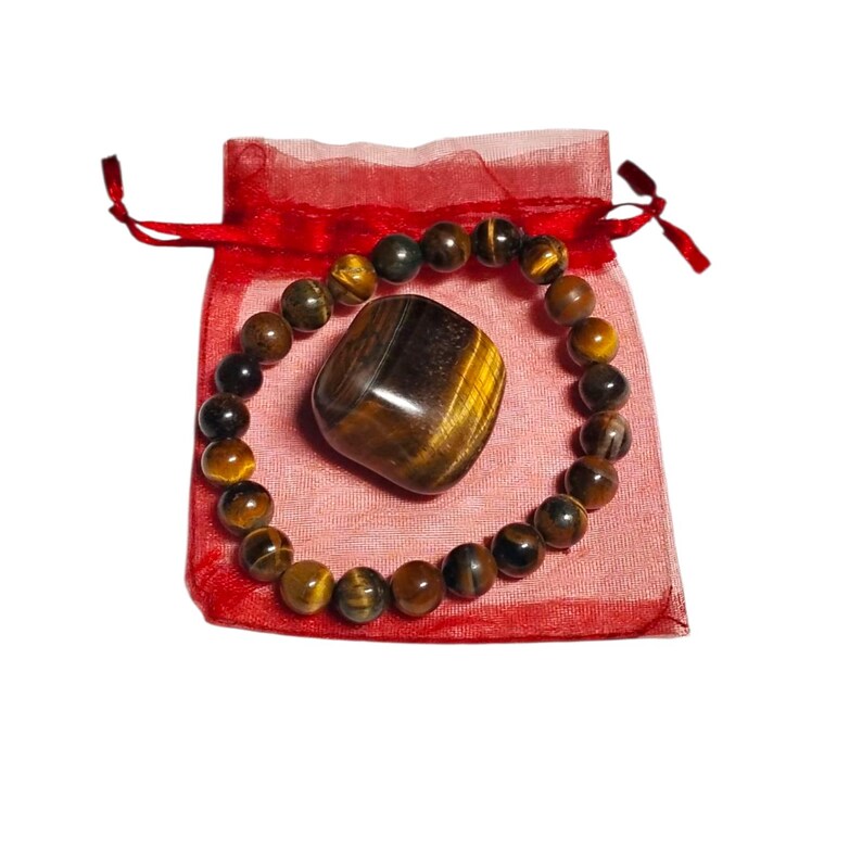 Tiger’s Eye Crystal Bracelet with Tumbled Stone – Courage, Confidence & Protection Energy Set