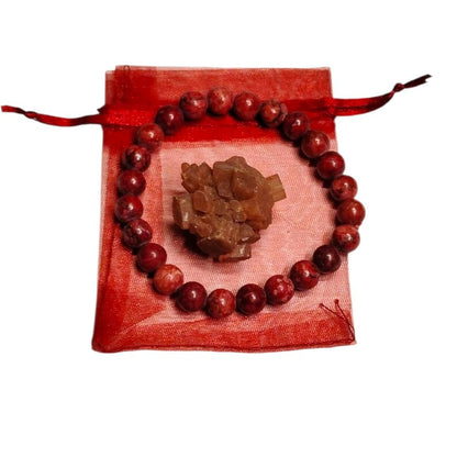 Red Agate (Dyed) Healing Bracelet with Natural Aragonite Cluster – Grounding, Stability & Energy Balance