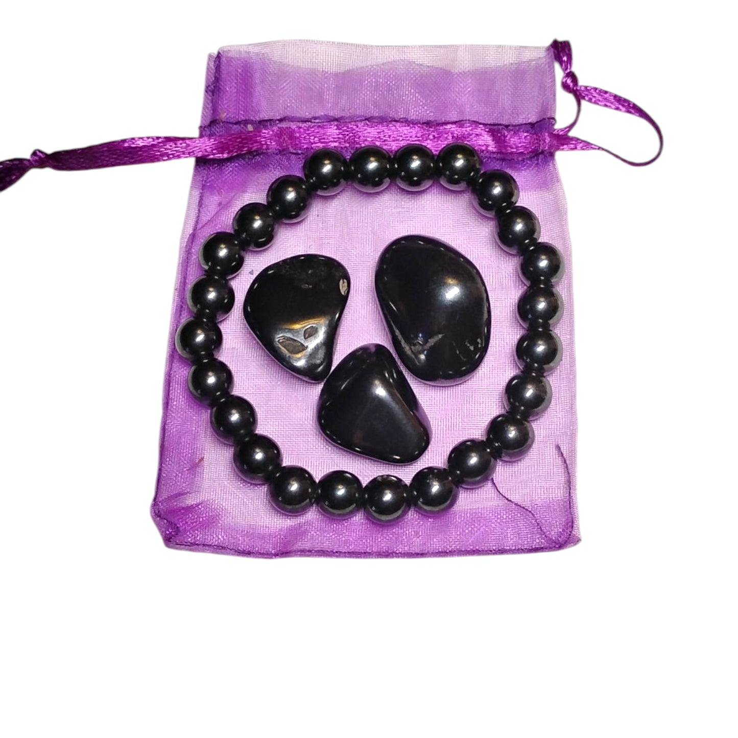 Hematite Bracelet & Tumbled Stone Set – Grounding, Protection & Balance Kit