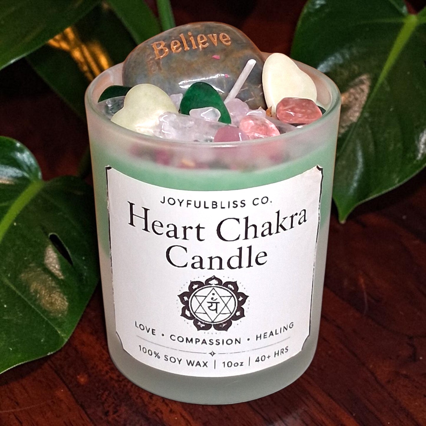Heart Chakra Candle | Soy Wax Crystal Infused Candle for Love, Healing & Emotional Balance | Green Chakra Candle | JoyfulBliss Co.