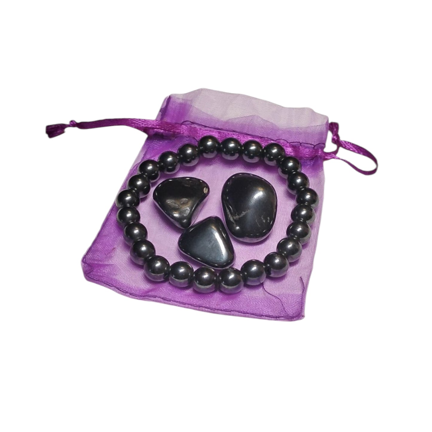 Hematite Bracelet & Tumbled Stone Set – Grounding, Protection & Balance Kit