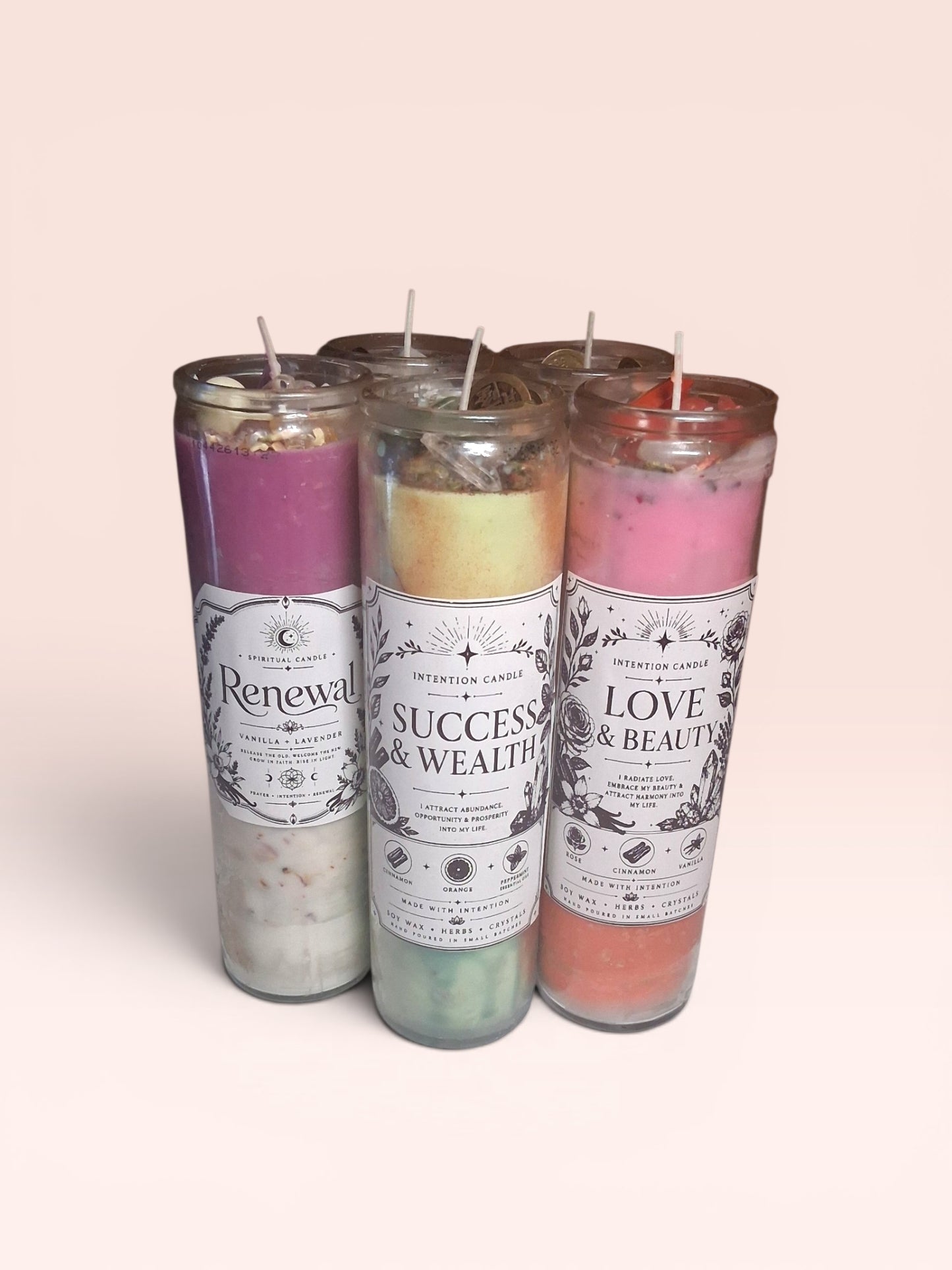 Love & Beauty Intention Candle | Self-Love, Confidence & Emotional Healing Candle | Rose, Cinnamon & Vanilla Soy Wax Candle with Herbs & Crystals