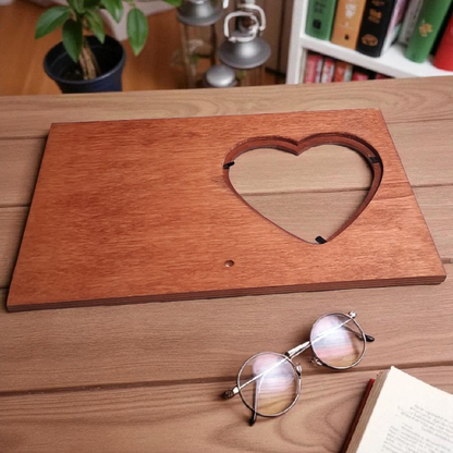Engraved Wooden Heart Picture Frame – 6x9 Luna Moth & Moon Phase Design – Boho Spiritual Home Decor