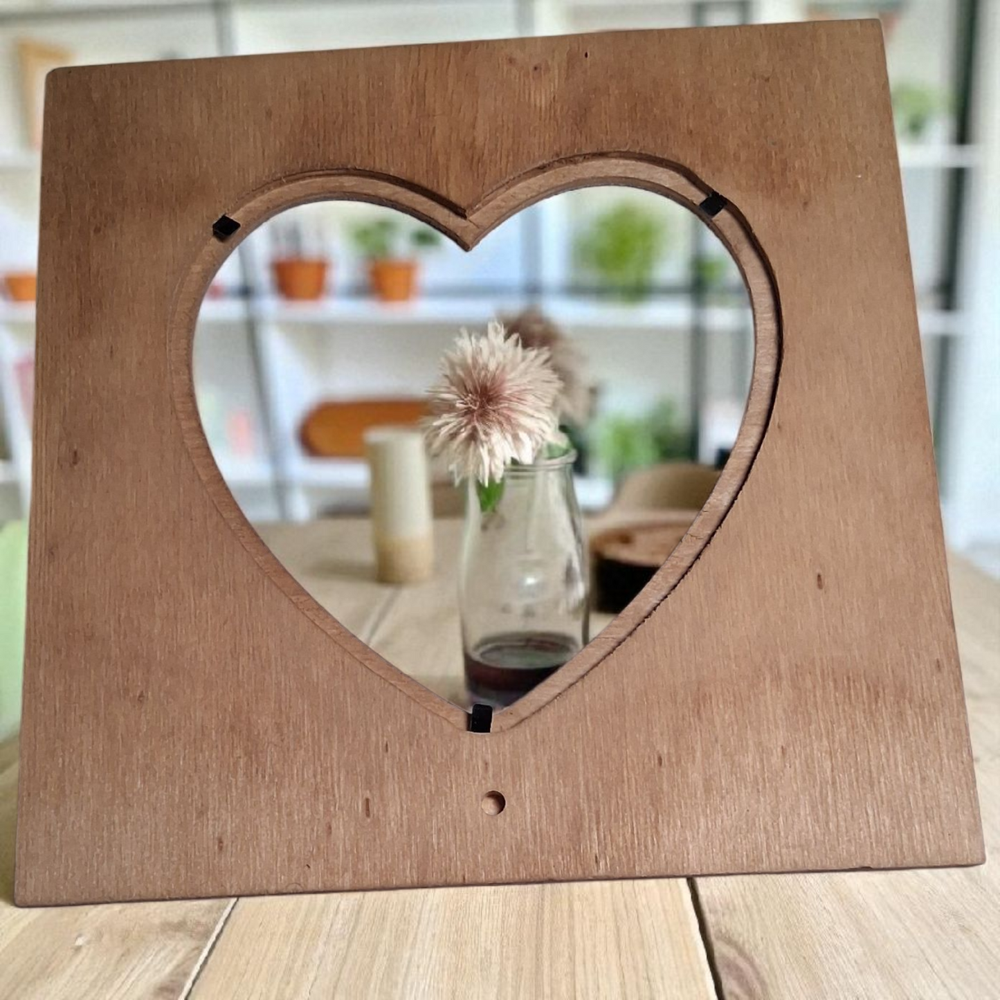 Engraved Wooden Heart Picture Frame – Moon Phase & Botanical Design – 7x7 Boho Spiritual Home Decor