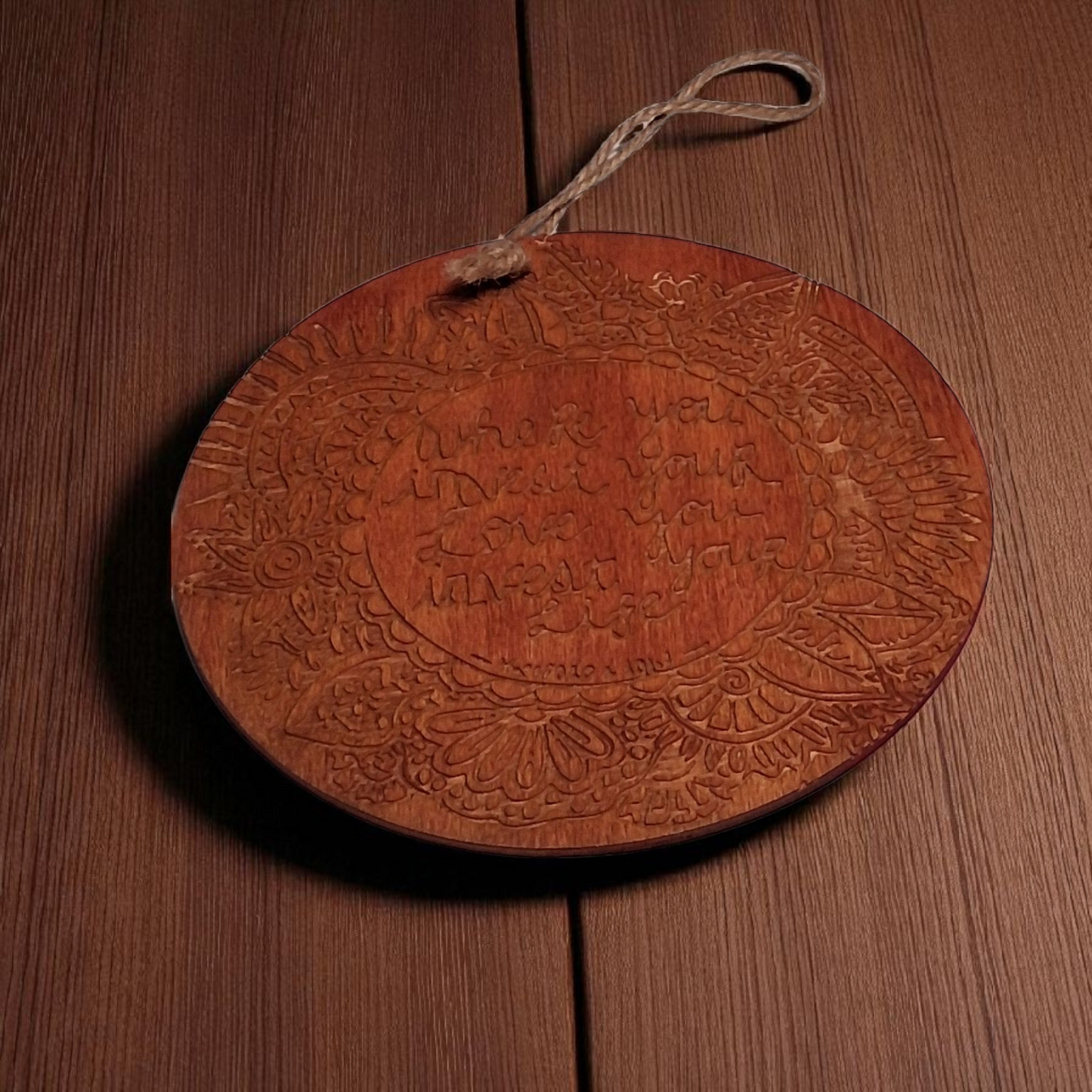 Engraved Wooden Wall Hanging – 6" Mandala Design with Quote “What You Invest Your Love, You Invest Your Life”